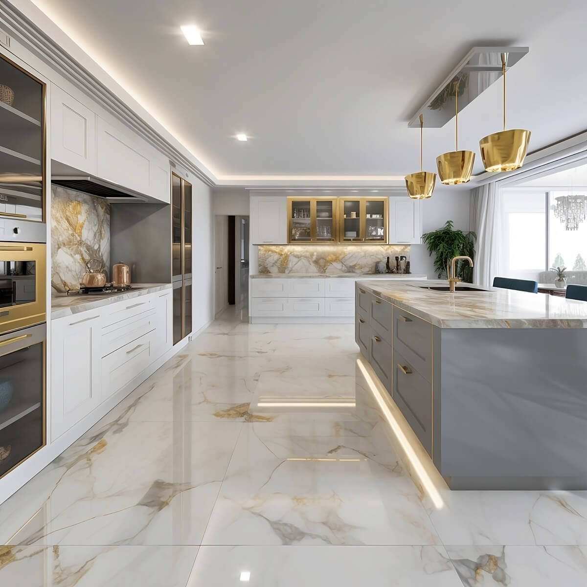 kitchen-with-large-island-with-light-gray-island-with-gold-accents